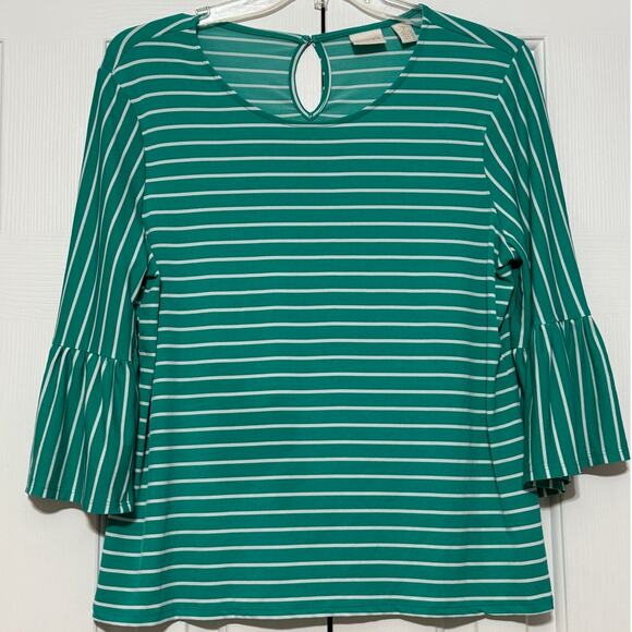 Chico's Turquoise Stripe Blouse/Tunic, Size 2 - Picture 1 of 6